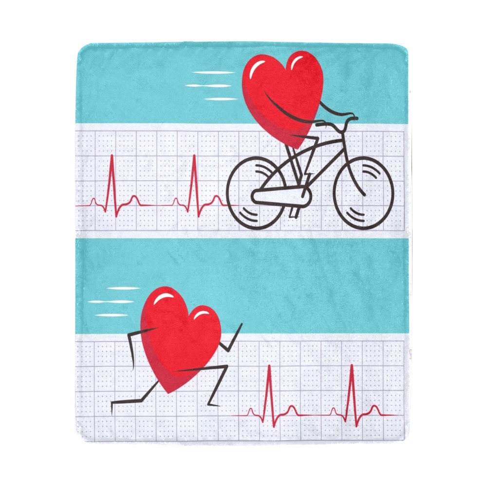 Ultra-Soft Micro Fleece Blanket with Heart and EKG Design | Featuring a running heart and bike design.