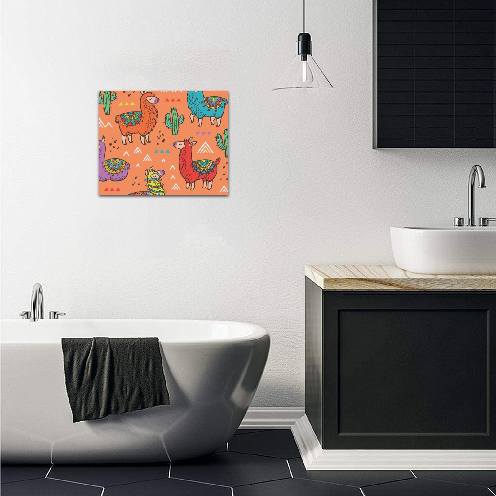 10x8 Frame Canvas Print in bathroom, featuring colorful pattern art, perfect for bathroom decor