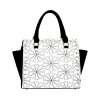 Rivet Shoulder Handbag with white floral pattern and black accents, PU leather, double handles