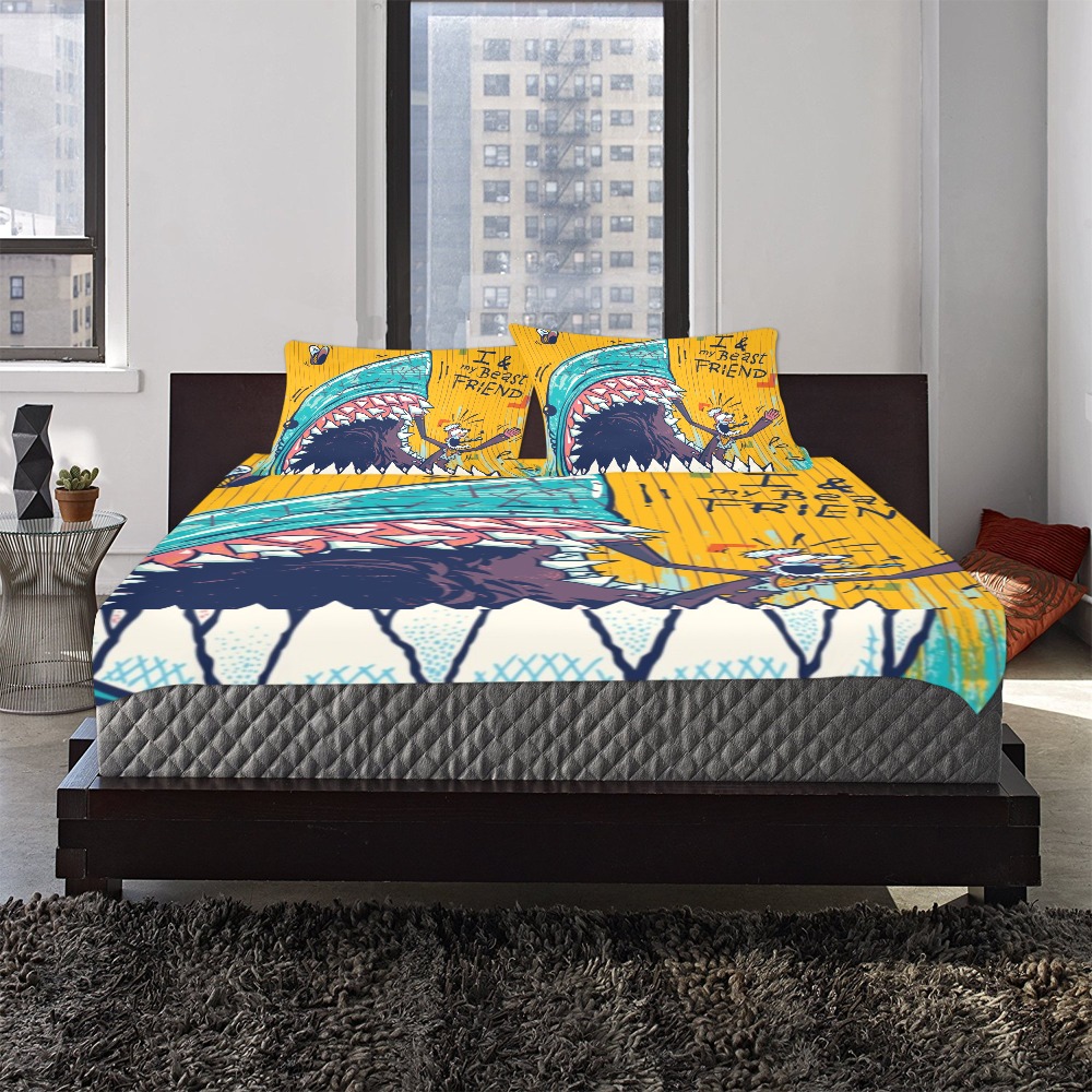 3-Piece bedding set featuring vibrant yellow and blue floral pattern, 100% polyester, soft touch.