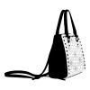 Rivet Shoulder Handbag in black and white floral print with double handles and strap, PU leather