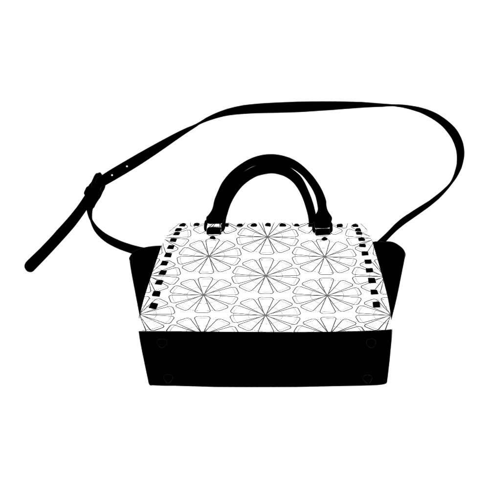 Rivet Shoulder Handbag with geometric white pattern, PU leather, and double handles