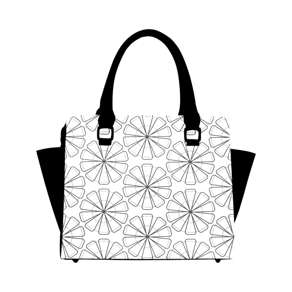 Rivet Shoulder Handbag in white floral pattern, featuring double handles, and a removable shoulder strap, made of PU leather.