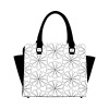 Rivet Shoulder Handbag in white floral pattern, featuring double handles, and a removable shoulder strap, made of PU leather.