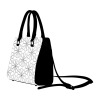 Rivet Shoulder Handbag with a white geometric pattern, black PU leather back and handles, and a removable shoulder strap.