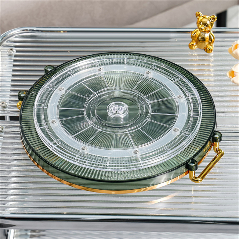 Smoky green organiser tray with clear rotating compartment top