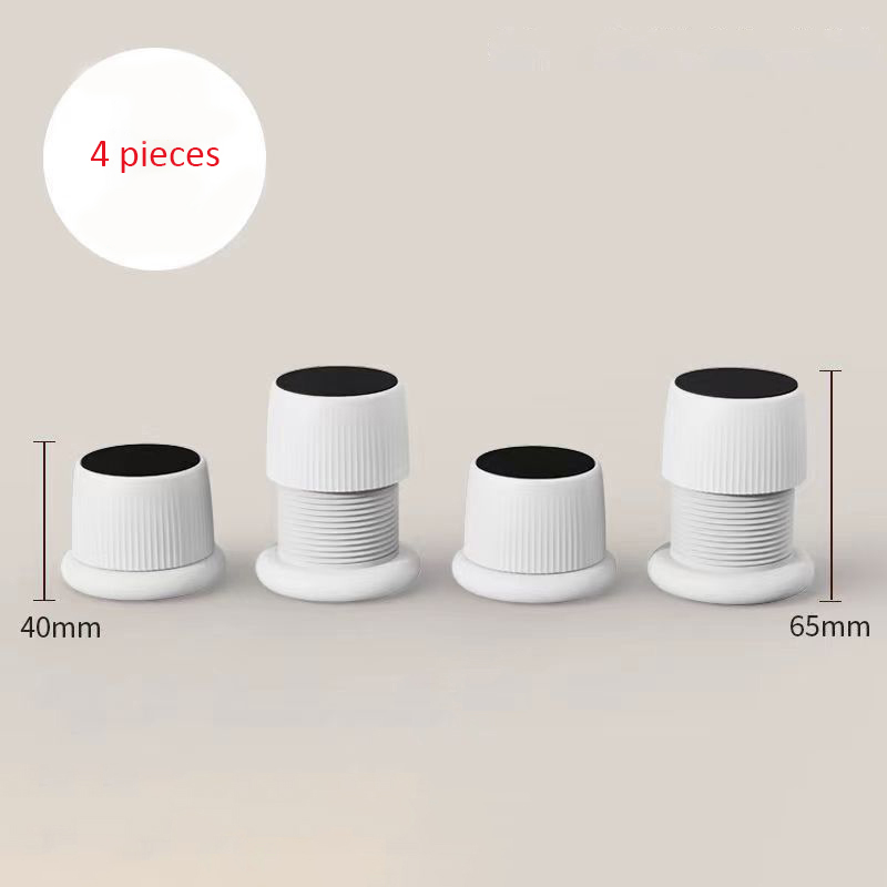 White height-adjustable foot pads in 40mm and 65mm sizes, set of four