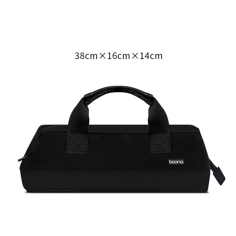 Black storage bag with top carry handles and boona logo