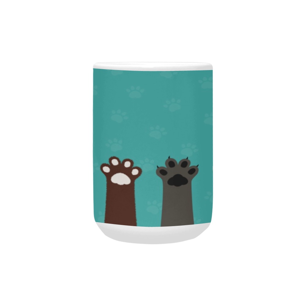 15 OZ Ceramic mug featuring cat paw prints, ideal for coffee or tea, made in USA