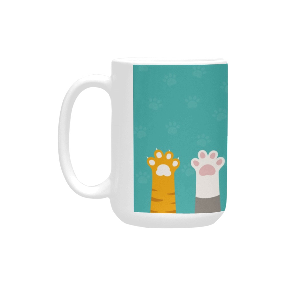 15 oz Ceramic mug featuring cat paw design, perfect for coffee and tea, made in the USA.