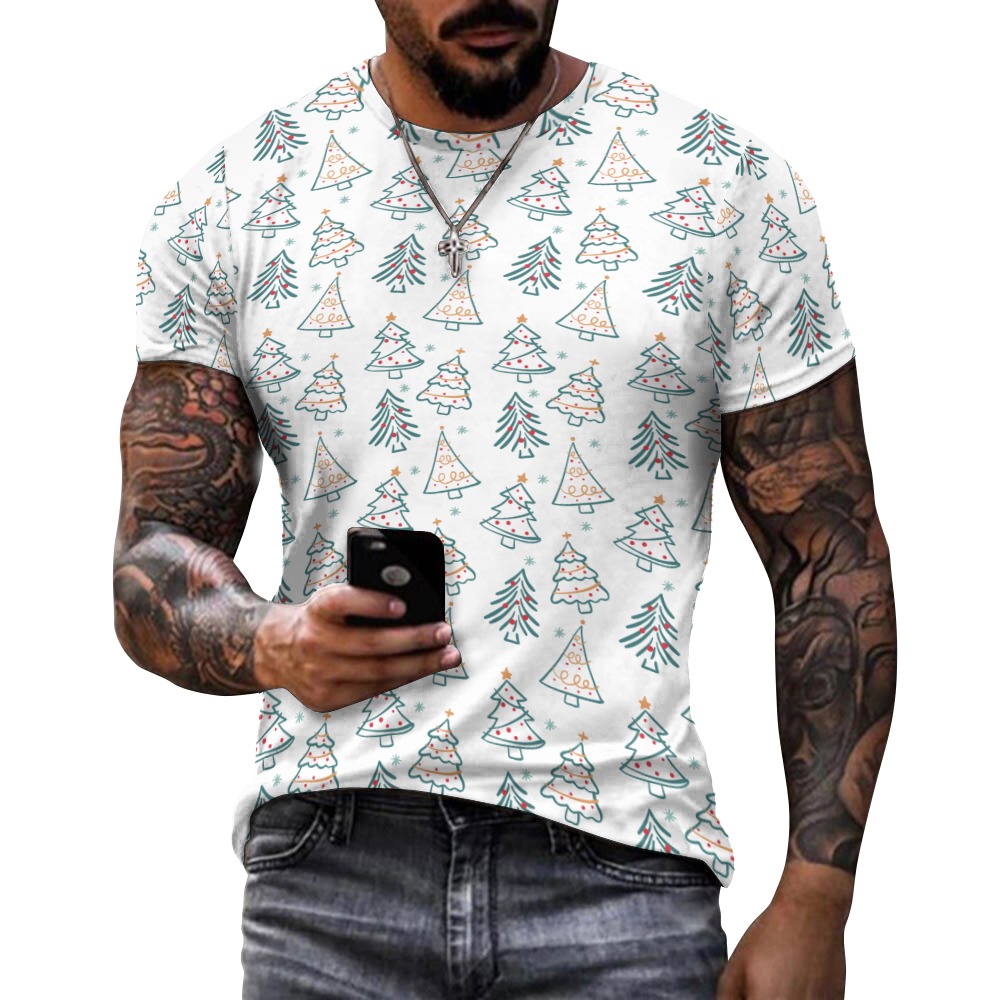 Men's white cotton t-shirt with triangle pattern