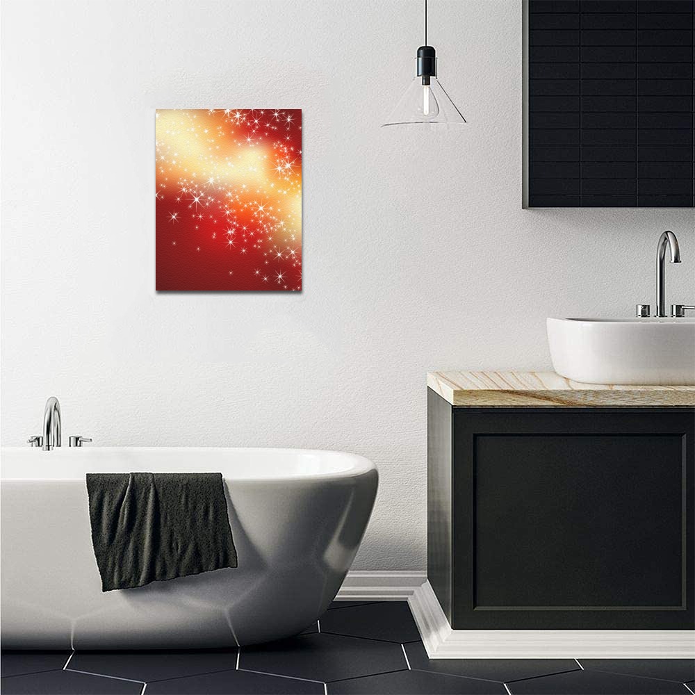 8x10 Canvas Print in bathroom decor, red and gold abstract art with wooden frame, wall art.