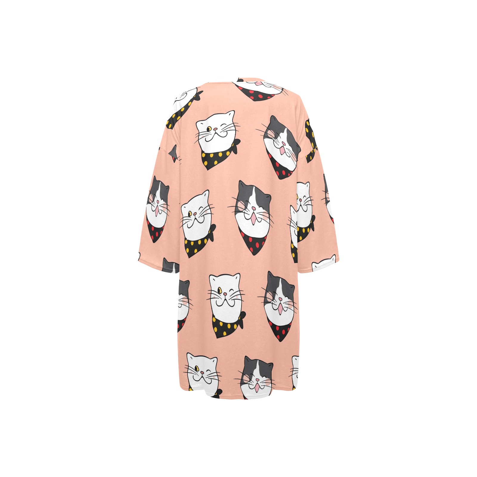 Women's Oversized Sleep Tee with Cat Pattern, Peach, Loose Fit Loungewear
