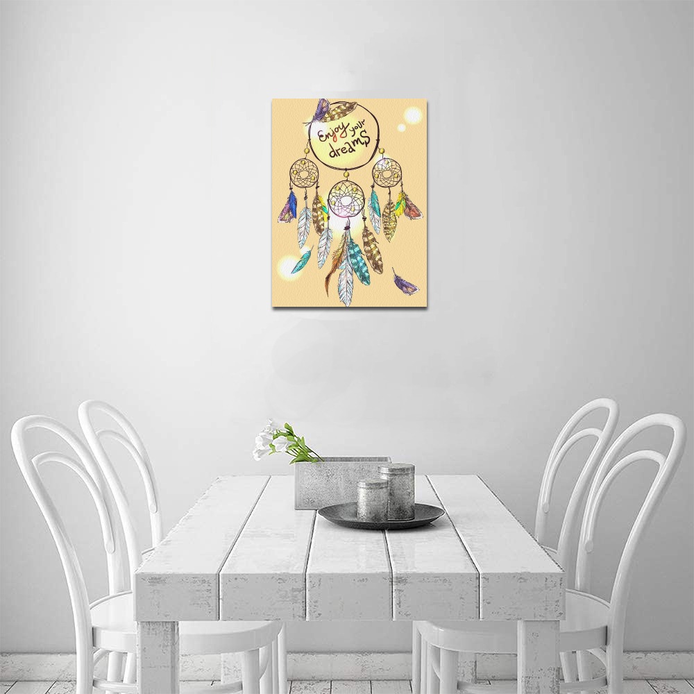 12x16 inch Dreamcatcher canvas print with "Dream Big" text, wood frame, dining room decor