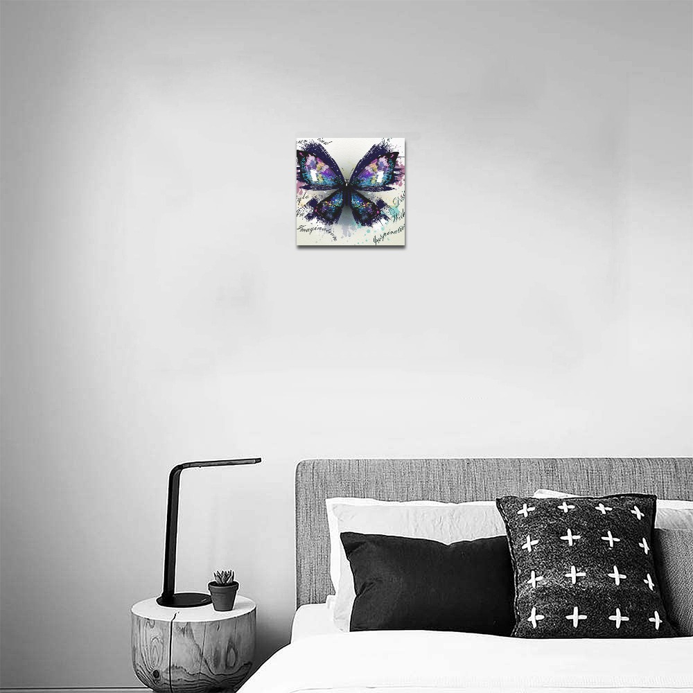 8x8 inch framed canvas print featuring a butterfly design, perfect for bedroom decor, easy to hang.