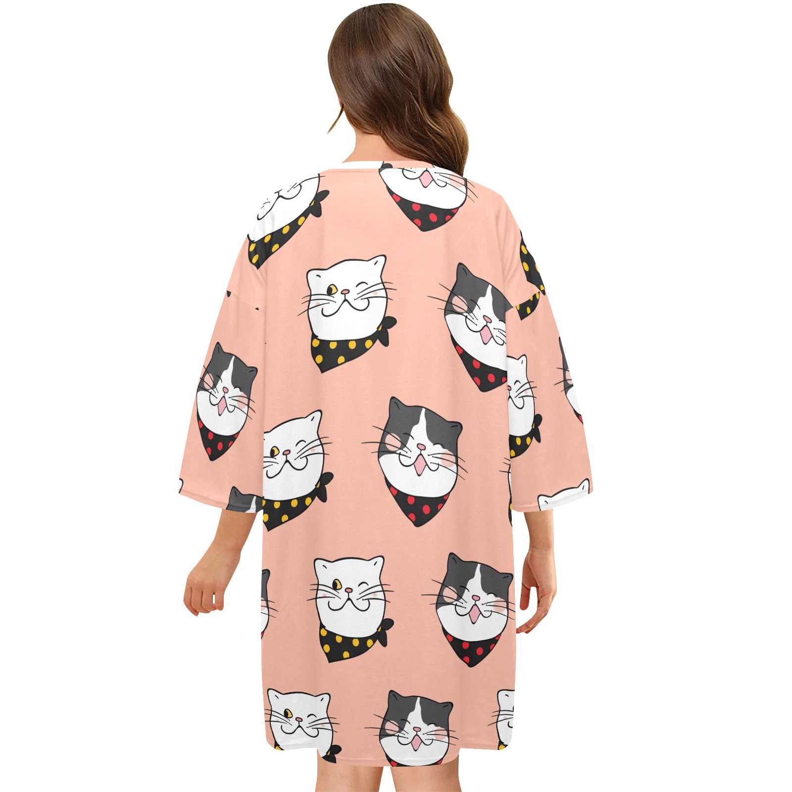 Women's Oversized Sleep Tee featuring cat pattern in pink, loose fit, for comfortable sleepwear.