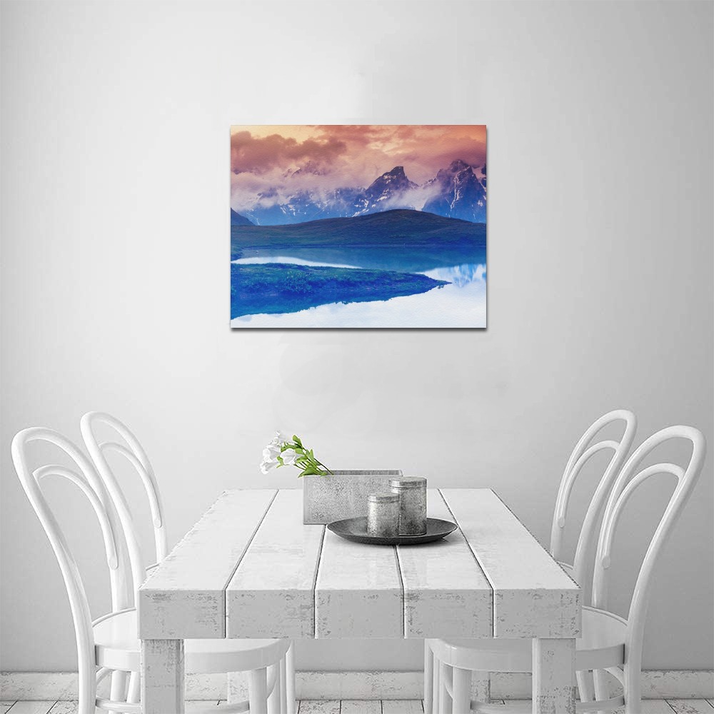20x16 inch Frame Canvas Print landscape art above white dining table