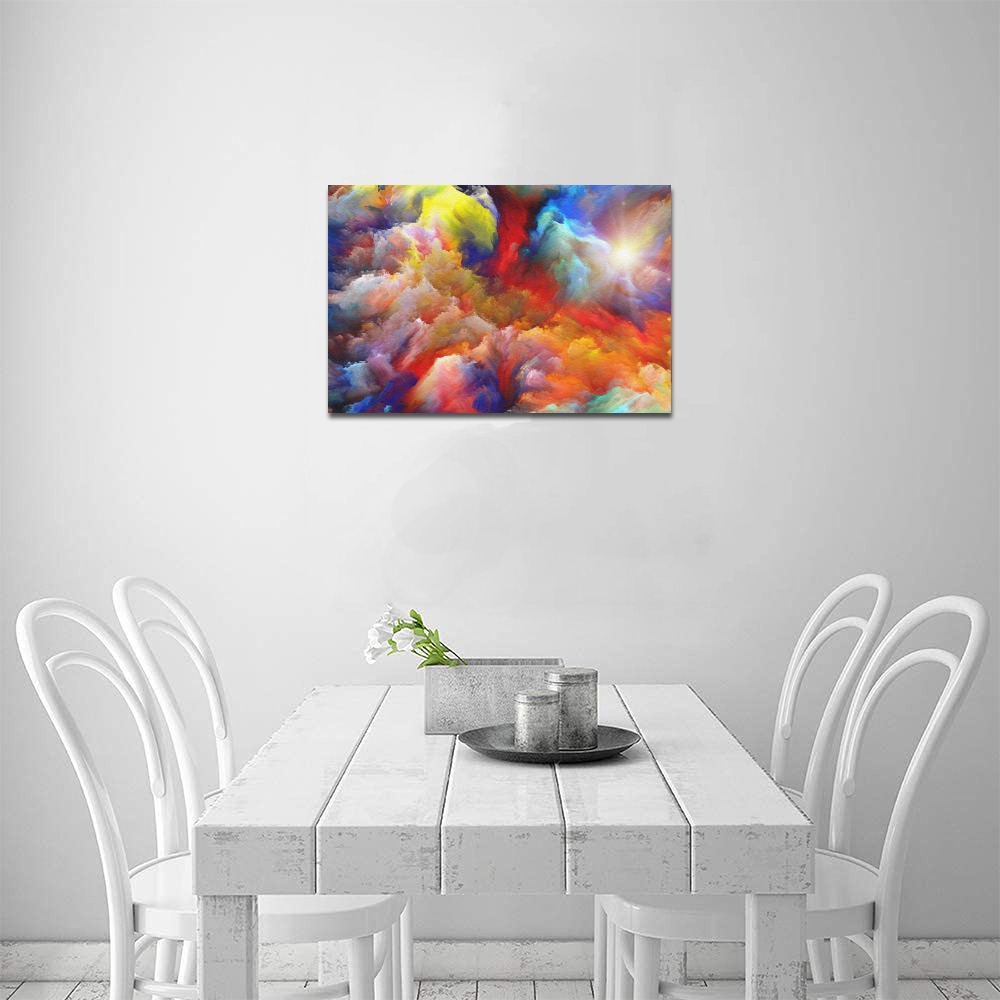 18x12 inch Framed Canvas Print, Colorful Abstract Art for Home Decor, Modern Wall Art