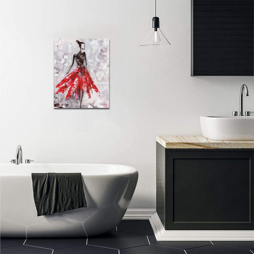 16x20 inch Frame Canvas Print of a woman in a vibrant red dress, ideal for bedroom, home, or club decor, enhancing wall art.