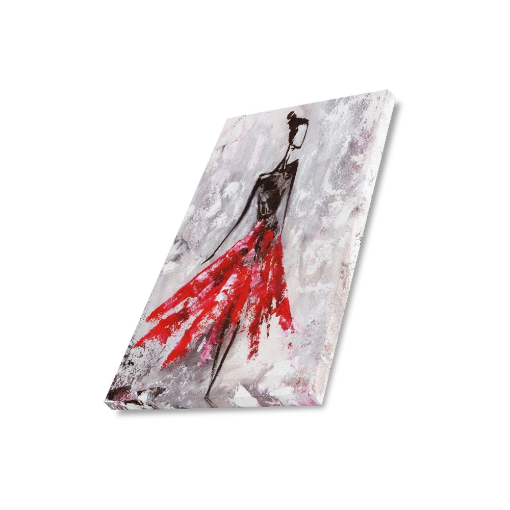 16x20 inch Frame Canvas Print, Abstract woman in red dress, home decor wall art.