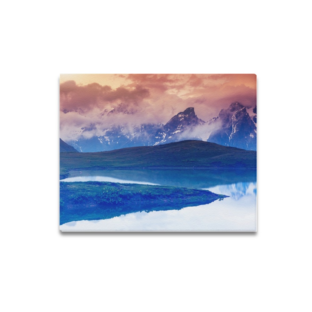 20x16 inch Frame Canvas Print - Blue and Orange Landscape Painting