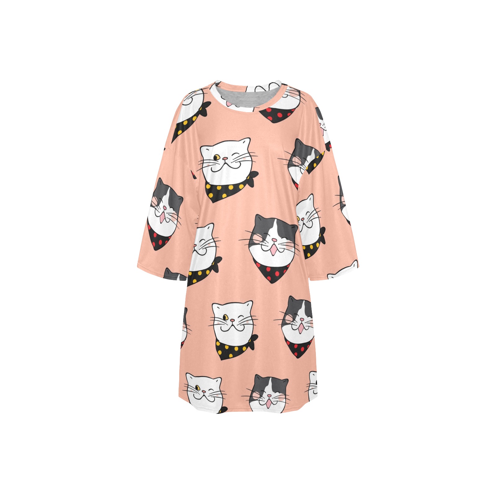 Women's oversized sleep tee with cat pattern, loose fit, comfortable sleepwear