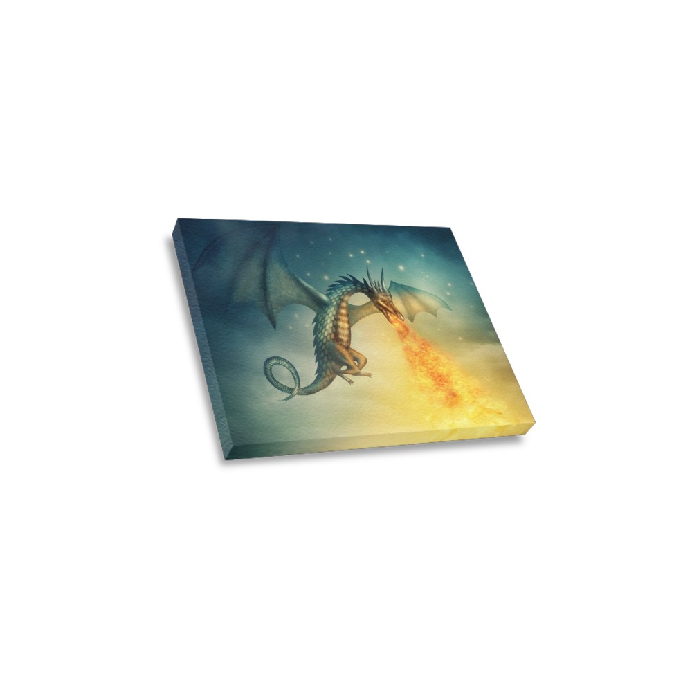 10x8 inch framed canvas print, dragon artwork with flame design, home decor