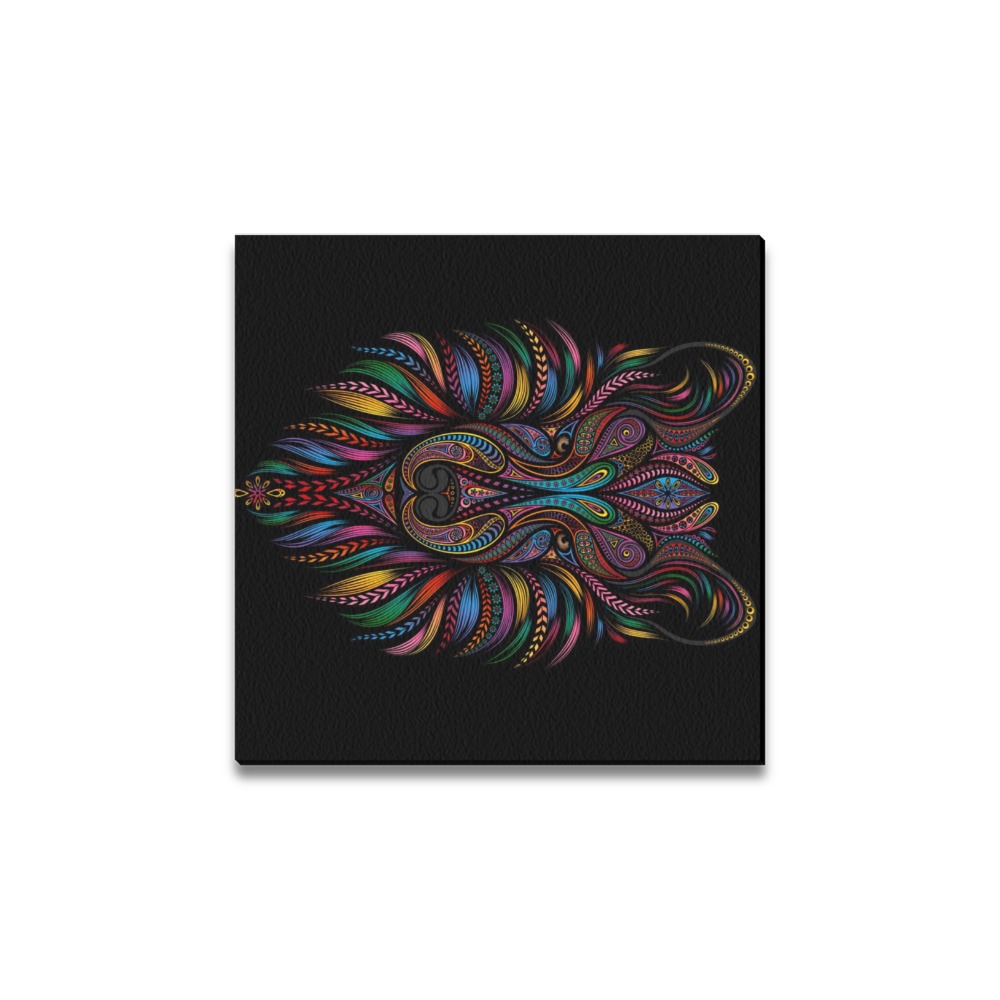 12x12 Frame Canvas Print: Colorful Wolf Artwork, black frame, wall decor