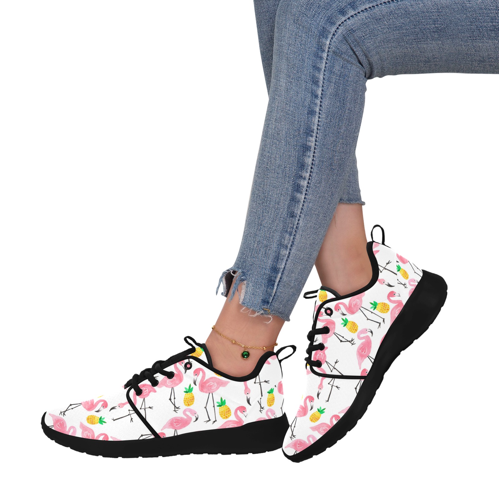 Women's floral print pull loop sneakers (02001). Black sole, mesh, sports & casual wear.