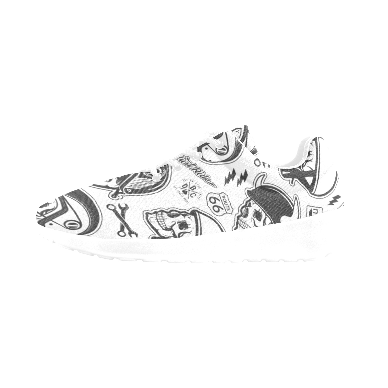 Men's Athletic Sneakers Model 0200 - White mesh with black and white all-over print design