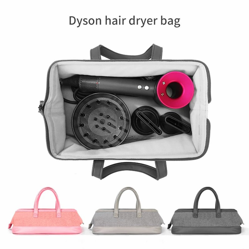 Grey fabric storage bag with dark faux leather carry handles
