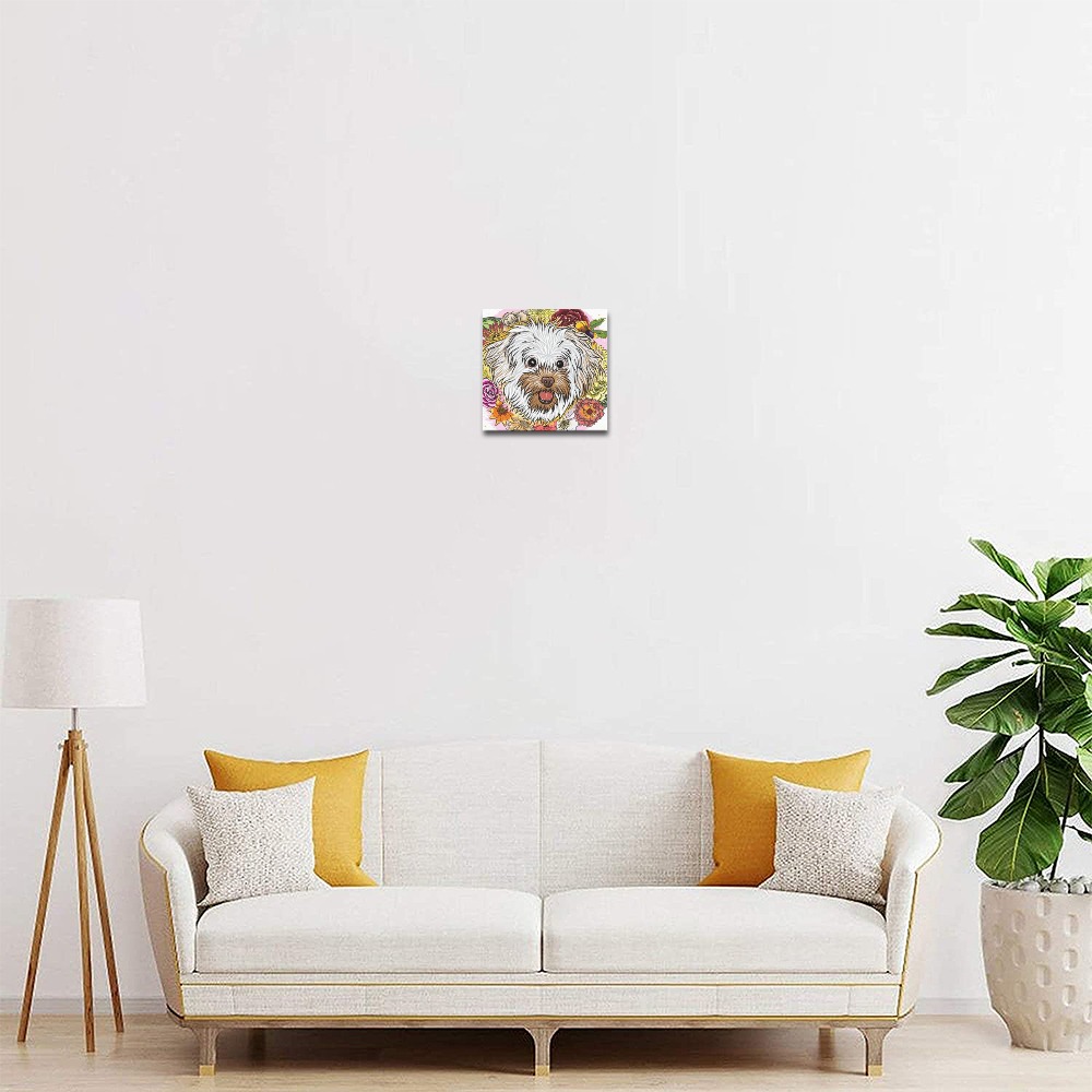 4x4 inch Frame Canvas Print with dog portrait, wood frame, home decor