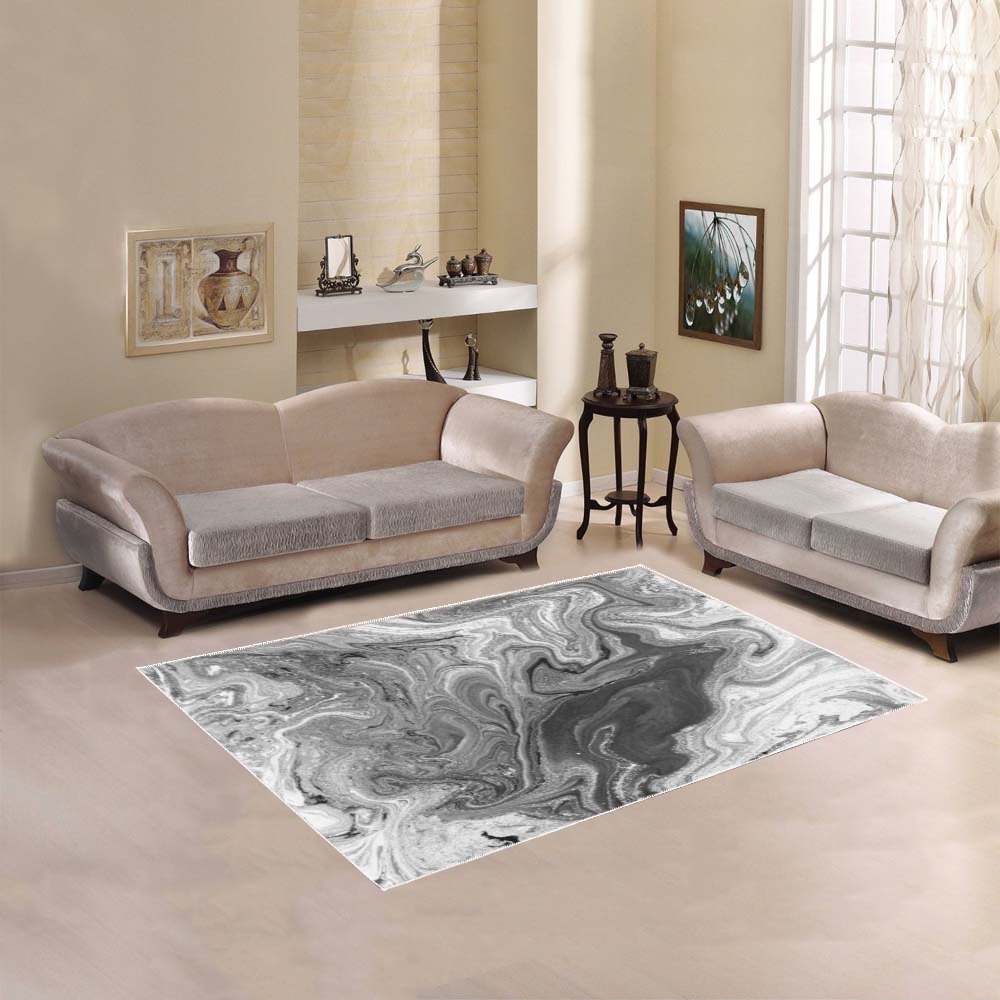 Gray area rug in a living room setting, polyester rug, home decor