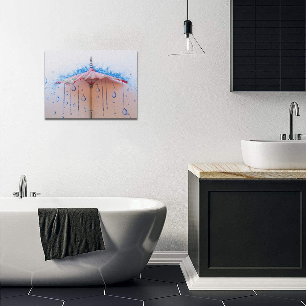 14x11 inch Framed Canvas Print, Orange and White Abstract Art in a Modern Bathroom