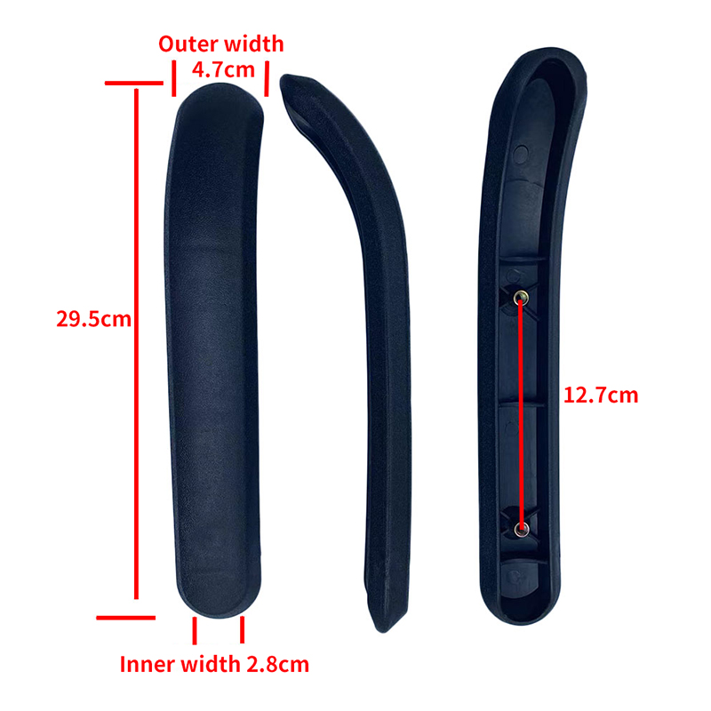 Underside of armrest cover showing screw holes at 12.7cm spacing