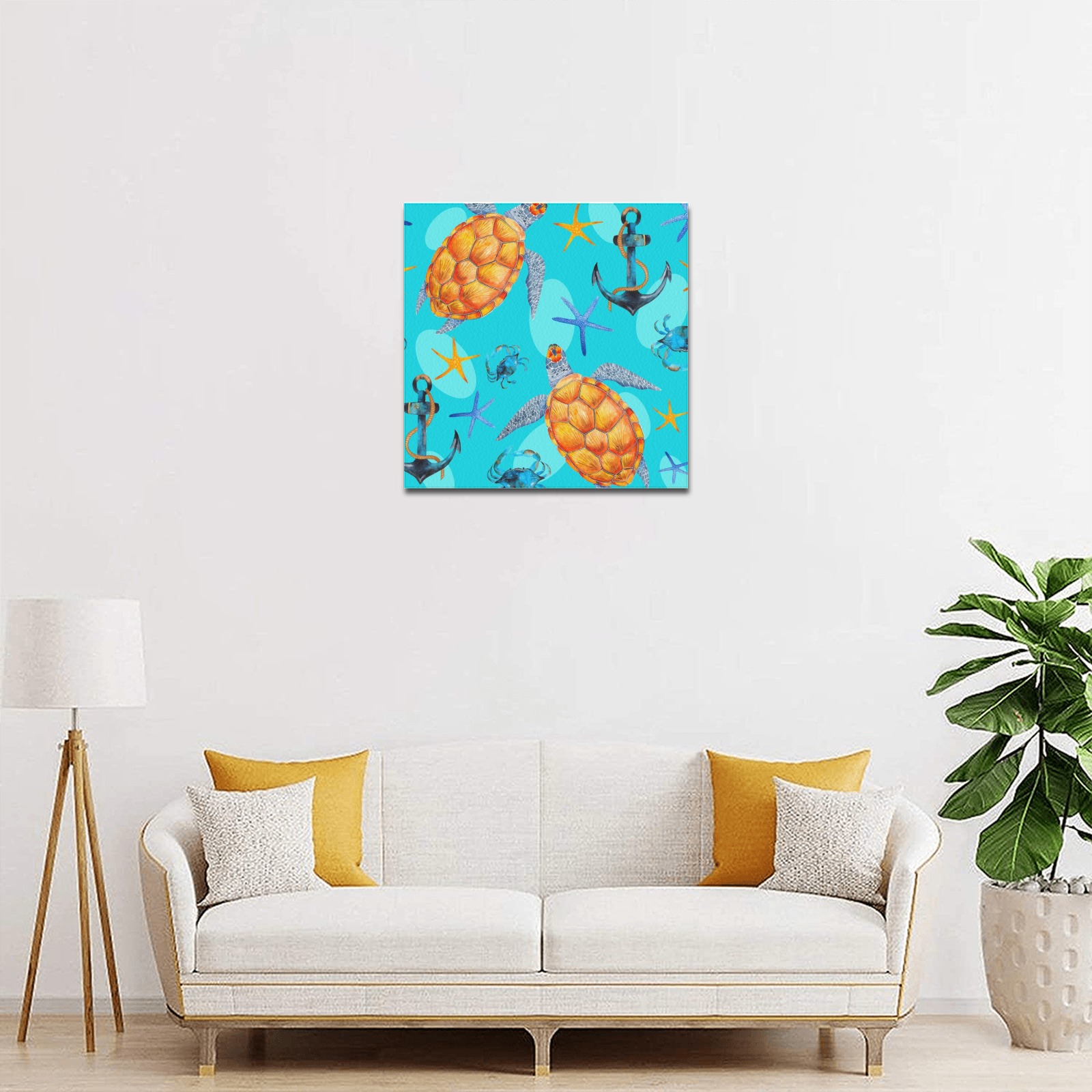 16x16 inch Frame Canvas Print with pineapple and anchor pattern, perfect for home decor.