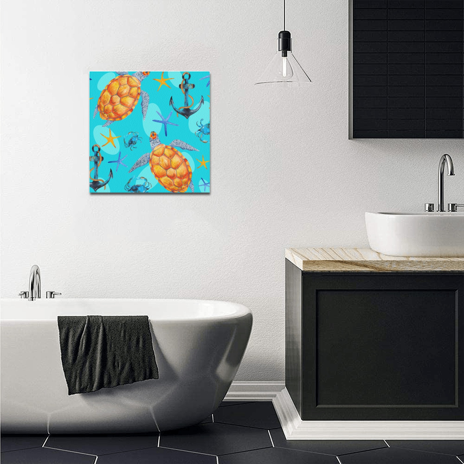 16x16 inch Frame Canvas Print with Pineapple and Anchor Pattern, Perfect for Home Decor