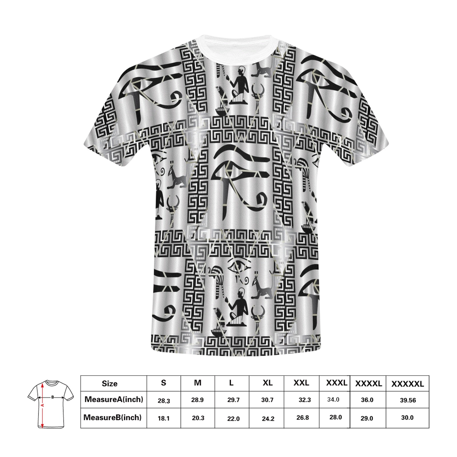 Men's All Over Print T-shirt with Eye of Horus pattern, polyester fabric, solid collar