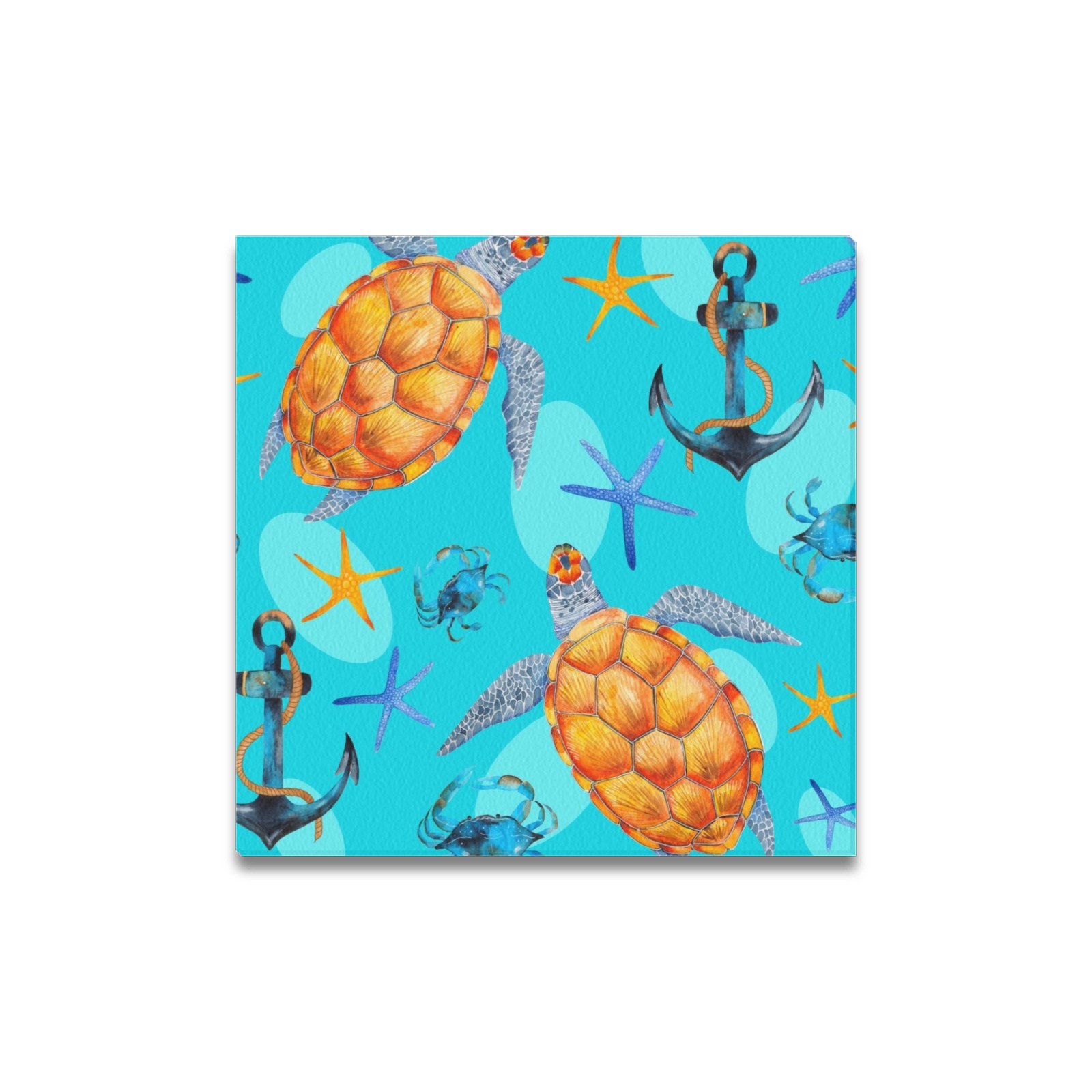 16x16 inch Frame Canvas Print with pineapple, anchor, and starfish pattern.