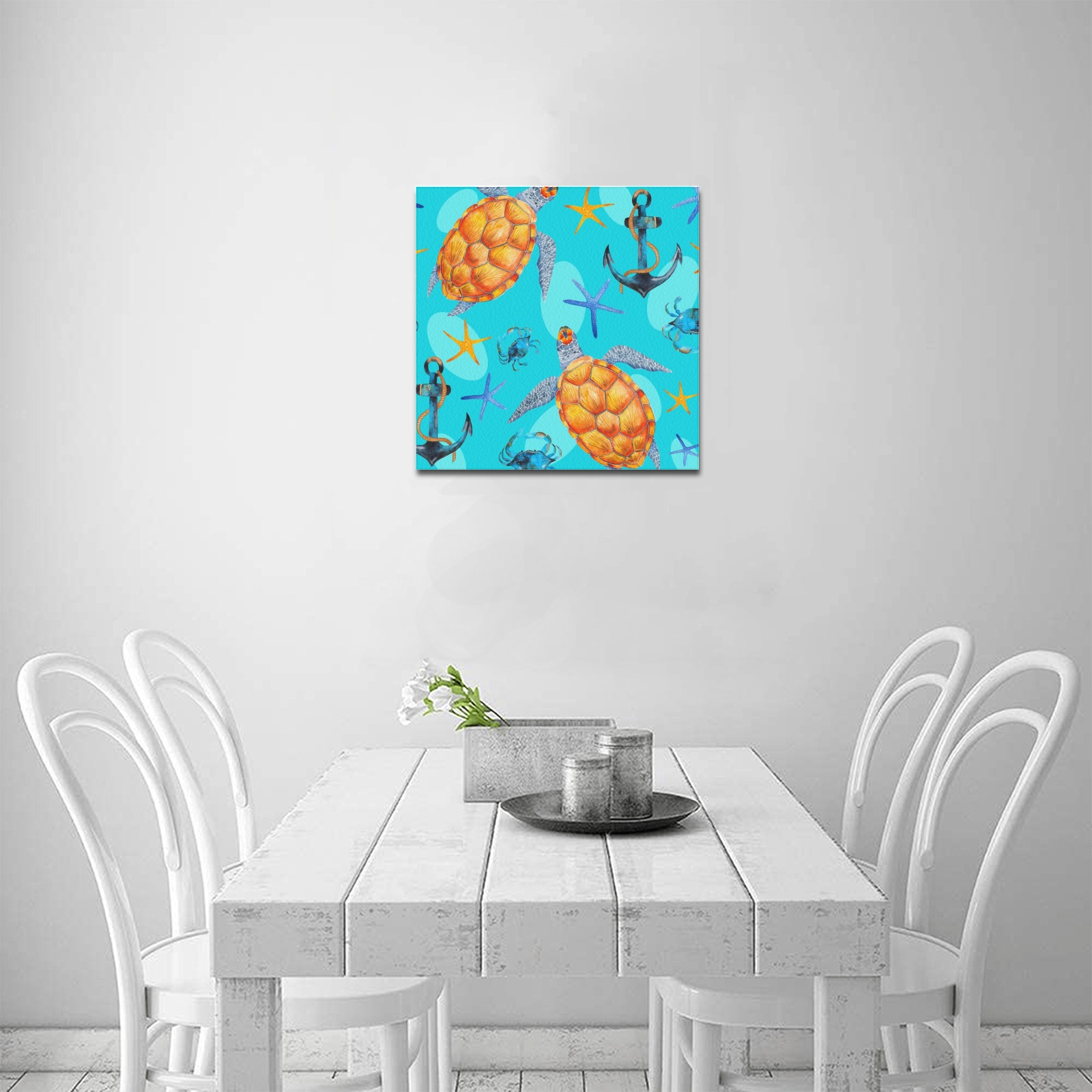 16x16 inch Frame Canvas Print with pineapple and anchor pattern for home decor