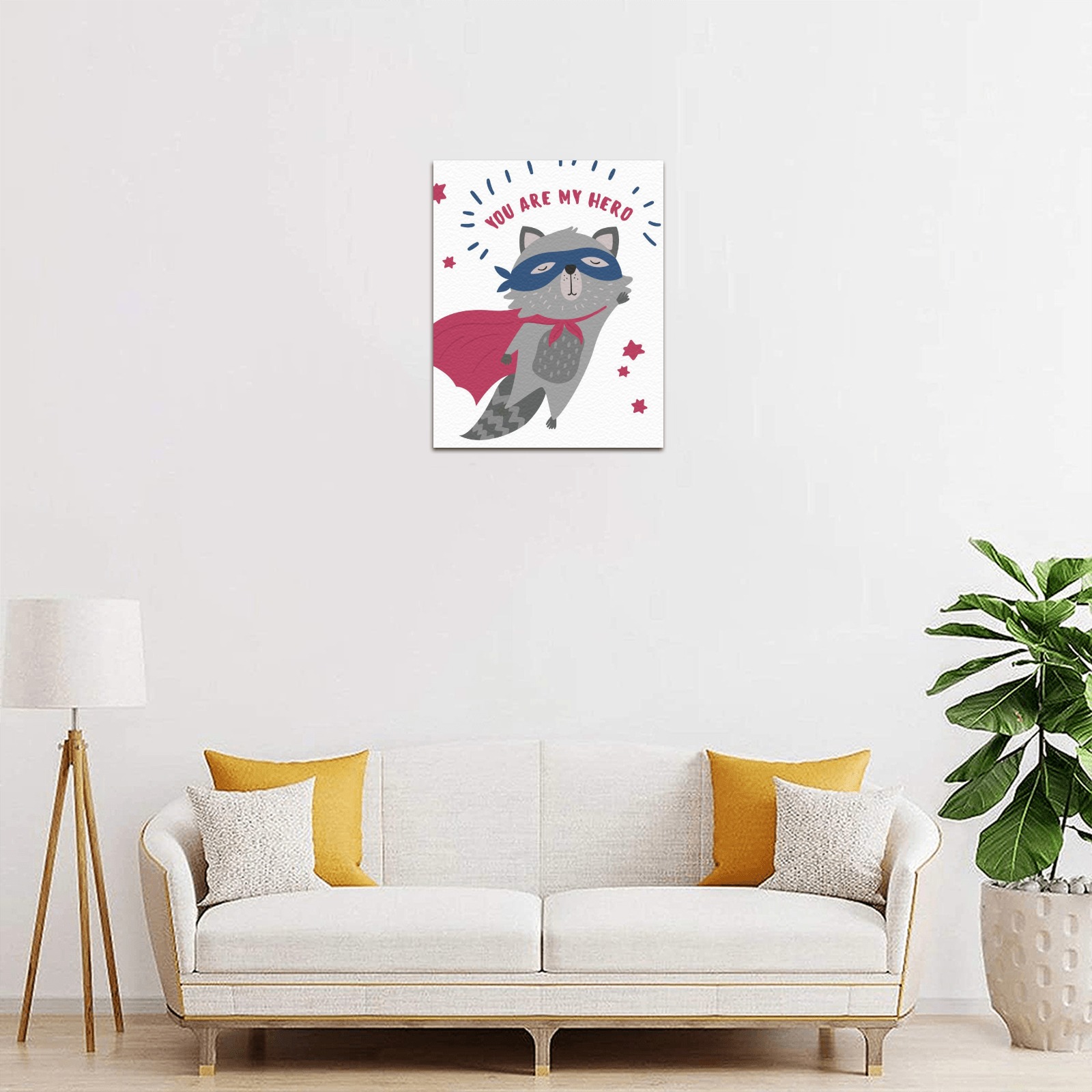Frame Canvas Print 8x10 inch: Superhero raccoon with 'I LOVE YOU TO THE MOON AND BACK' text, perfect for home decor gift.