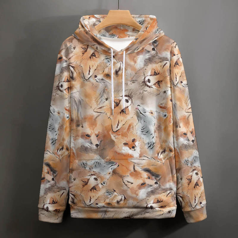 Men's Shiba Inu Pattern Hoodie - USA Size, featuring a drawstring hood, kangaroo pocket, and all over print.
