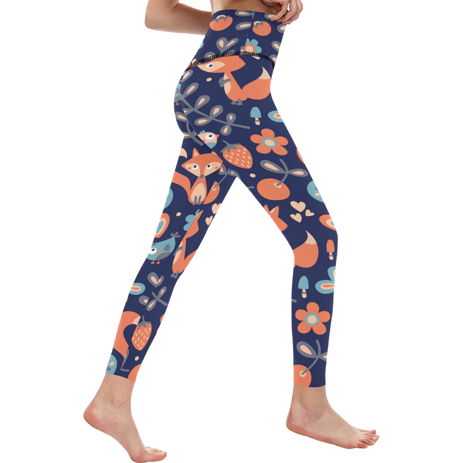 Model L36 Women's High-Waisted Leggings with abstract floral print, perfect for yoga and fitness