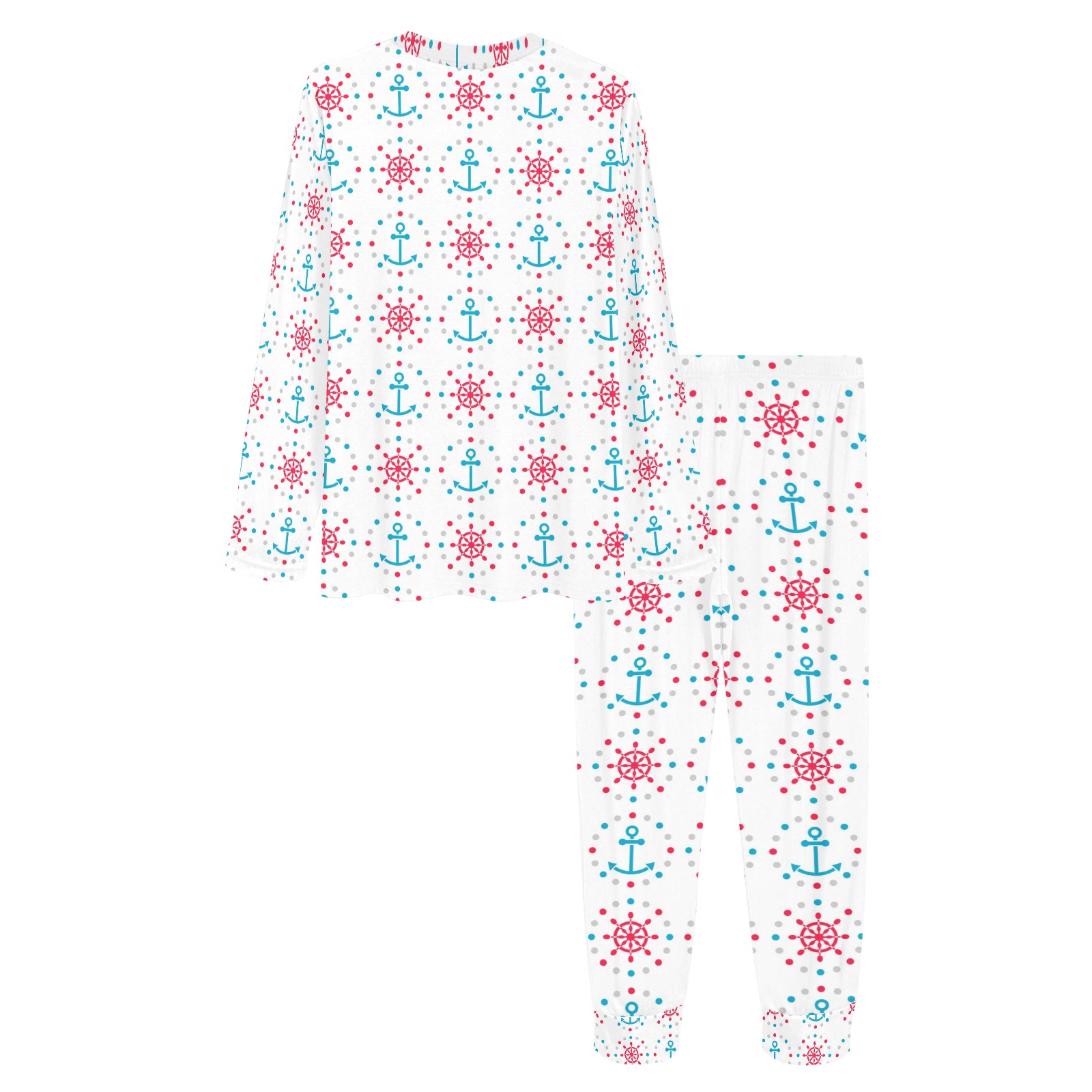 Women's All Over Print Pajama Set (Sets 07) with anchor pattern, 100% polyester, comfy sleepwear