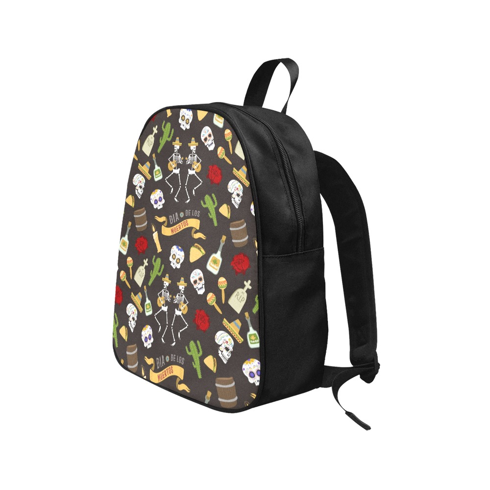 Medium canvas backpack with skull and rose pattern, perfect for school or outdoor activities.