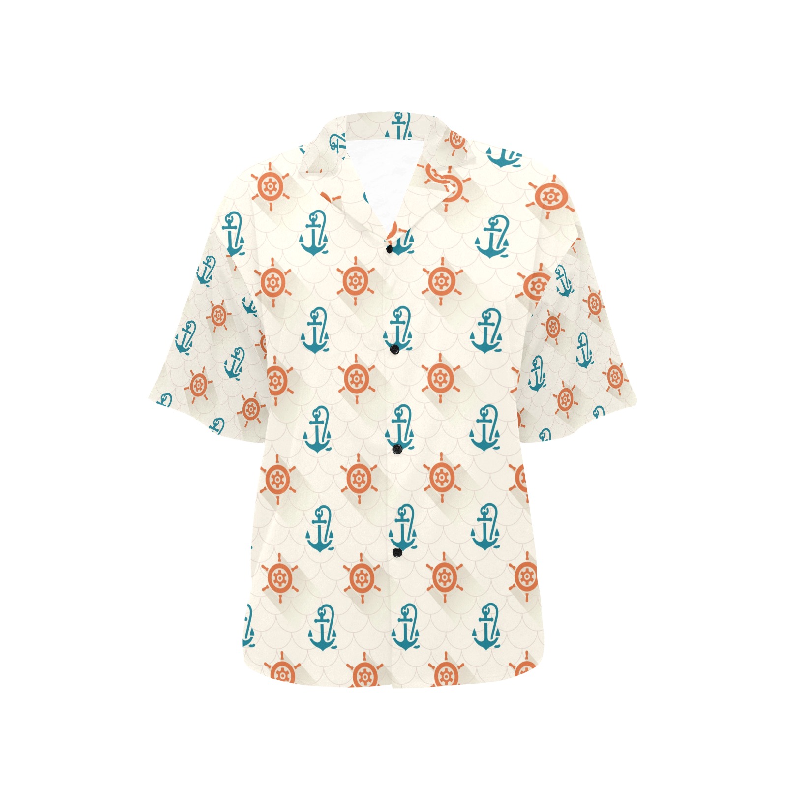 Women's All Over Print Hawaiian Shirt with anchor and ship wheel pattern