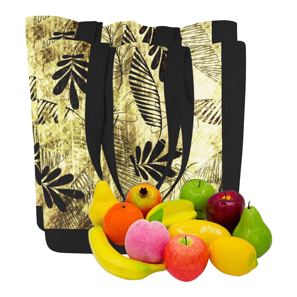 Canvas Tote Bag (Set of 2) with Beige Floral Print, perfect for shopping and travel.