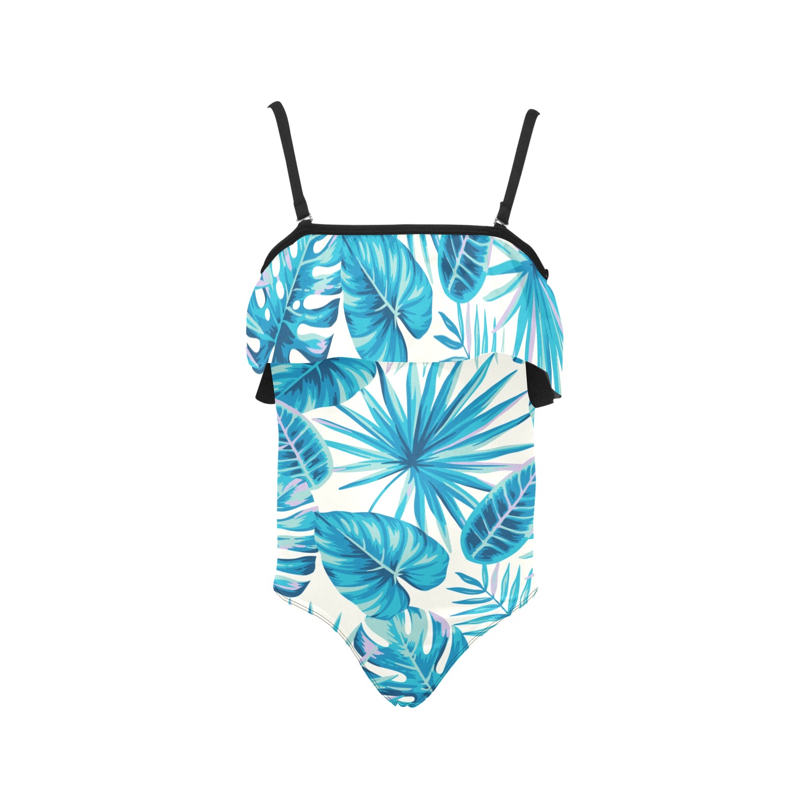 Kids' Blue Floral Ruffle Swimsuit (S26) for Girls