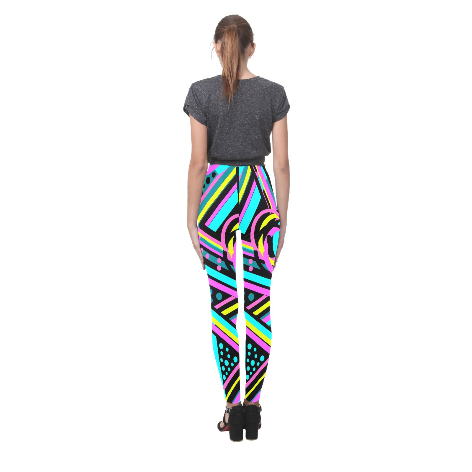 Women's All-Over Leggings (Model L01) featuring a vibrant geometric pattern, perfect for workouts or stylish wear.