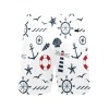 Men's white nautical print mid-length beach shorts with anchor, wheel, and sea elements